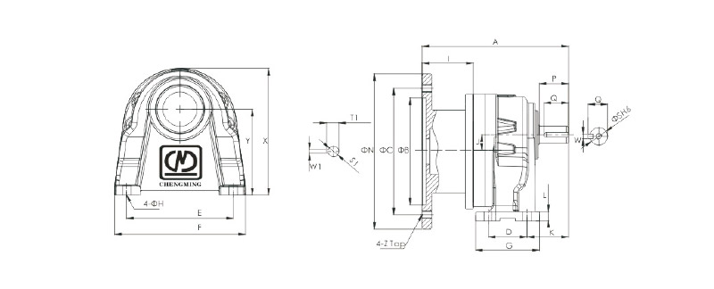 CHM 臥式入力法蘭高速比齒輪減速機產(chǎn)品尺寸圖